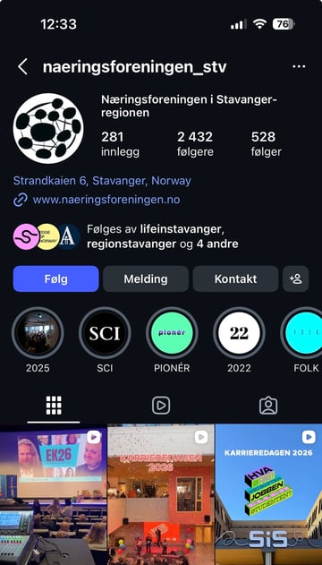 Eksempel på profil på Instagram